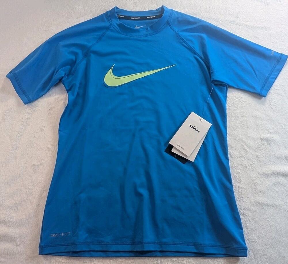 Nike Women's Size XS Swoosh Short Sleeve Hydroguard Shirt Top Blue NWT